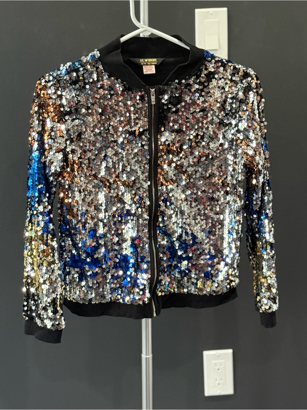 LC Waikiki Girls Silver Sequin Zip-Up Bomber Jacket Size 10–11Y (140–146 cm)